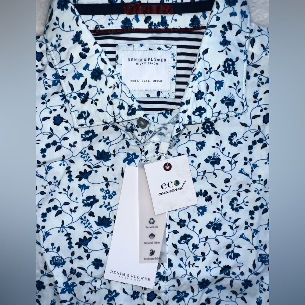 Denim & Flower X Ricky Singh Blue Floral Button Up Shirt